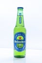 A bottle of a Heineken 0.0 Non alcoholic beer zero alcohol on a white background