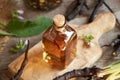 A bottle of comfrey root tincture on a table Royalty Free Stock Photo