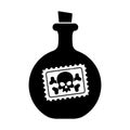Bottle icon with poison sticker, skull with crossbones on a white background. Isolated object. Vector