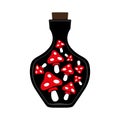 Bottle icon with red fly agaric on a white background. Isolated object. Magic elixir or poison. Vector Royalty Free Stock Photo
