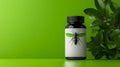 Bottle with an image of an insect on a green background Royalty Free Stock Photo