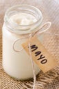 Bottle jar of mayonaise with 'mayo' label Royalty Free Stock Photo