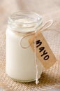 Bottle jar of mayonaise with 'mayo' label Royalty Free Stock Photo