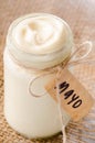 Bottle jar of mayonaise with 'mayo' label Royalty Free Stock Photo