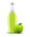 Bottle of juice apple isolated. Vector healthy liquid food. Apple green juice beverage in glass