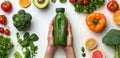 Bottle of Juice Surrounded by Fruits and Vegetables Royalty Free Stock Photo