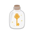 Bottle with key inside. Concept password protection. Vector illustration isolated on white background. Royalty Free Stock Photo