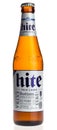 Bottle of Korean Hite Pale Lager beer on white