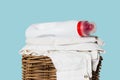 Laundry Detergent and Freshly Folded White Clothes Royalty Free Stock Photo