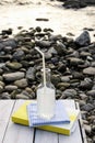 Bottle with lemonade at the beach Royalty Free Stock Photo