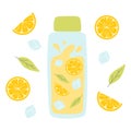 Bottle with lemonade. Cool lemonade with pieces of lemon, mint and ice. Royalty Free Stock Photo