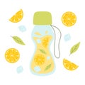 Bottle with lemonade. Cool lemonade with pieces of lemon, mint and ice. Royalty Free Stock Photo