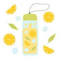 Bottle with lemonade. Cool lemonade with pieces of lemon, mint and ice. Royalty Free Stock Photo