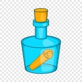 Bottle with letter icon, cartoon style Royalty Free Stock Photo