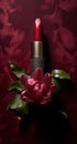 a bottle of lipstick with a pink flower and red Royalty Free Stock Photo