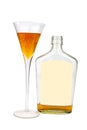 bottle liqueur wine glass isolated on white background Royalty Free Stock Photo