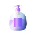 Purple large volume plastic bottle for liquid soap for hands, face and body isolated on white background.