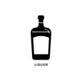 Bottle liquor silhouette. Celebration alcohol drink drawing. Black white. Decoration element. Bar menu design. Symbol, logo.