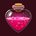 Bottle with love potion. Icon magic elixir. Design for app user interface. Design elements for Valentines day.