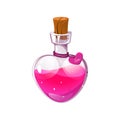 A bottle of love potion. A pink potion in a glass jar.The symbol of Valentine\'s Day.