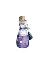 Bottle of magic. Game icon of magic elixir. Blue and violet. Hand drawn watercolor illustration