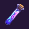 Bottle of magic. Game icon of magic elixir. Interface for rpg or match3 game. Blue and violet. Small variant.