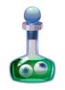 Bottle magic potion with eyes. Game icon asset, glass, liquid elixir, poisine, flask, Vector illustration cartoon for Royalty Free Stock Photo