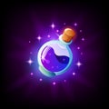 Bottle of magic potion icon for graphic user interface, dark background. Vial of elixir mobile app or pc game element Royalty Free Stock Photo