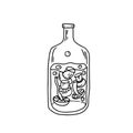 Bottle of magic potion with mushrooms. Hand drawn vector illustration in doodle style. Royalty Free Stock Photo