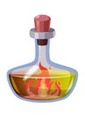 Bottle magic potion with power fire. Game icon asset, glass, liquid elixir, poisine, flask, Vector illustration cartoon Royalty Free Stock Photo