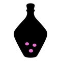 A bottle of magic potion. Silhouette. Vector illustration. Isolated white background. A miraculous drink. Witch broth in a bottle.