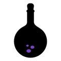 A bottle of magic potion. Silhouette. Vector illustration. Isolated white background. A miraculous drink. Witch broth in a bottle.