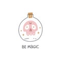 Bottle with magic potion vector illustration.