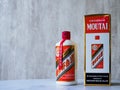 A bottle of Maotai baijiu liqour alongside the original packaging. Maotai is a famous Chinese liqour of much cultural significance Royalty Free Stock Photo