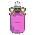 Bottle with massage oil, aromatherapy. Vector concept in doodle and sketch style