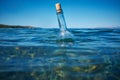 Bottle with a message in water Royalty Free Stock Photo