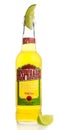 Bottle of Mexican Desperados Tequila beer with lime wedge