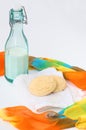 Bottle of milk and butter cookies, breakfast