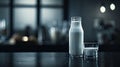 milk bottle and glass of milk AI Generated Royalty Free Stock Photo