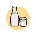 Bottle of milk and a glass. Flat vector illustration. Isolated on white background. Royalty Free Stock Photo