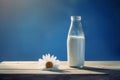 Bottle milk of glass with flowers. Generate Ai Royalty Free Stock Photo