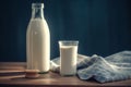 Bottle milk of glass. Generate Ai Royalty Free Stock Photo