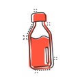 Bottle milk icon in comic style. Flask cartoon vector illustration on white isolated background. Drink container splash effect Royalty Free Stock Photo