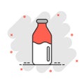 Bottle milk icon in comic style. Flask cartoon vector illustration on white isolated background. Drink container splash effect Royalty Free Stock Photo