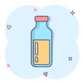 Bottle milk icon in comic style. Flask cartoon vector illustration on white isolated background. Drink container splash effect Royalty Free Stock Photo