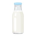 Bottle of milk isolated on white background. Vector illustration of milk in glass bottle with blue cap Royalty Free Stock Photo