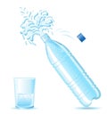 Bottle of mineral water splashing and glass isola