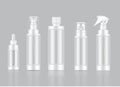 Bottle Mock up Transparent Realistic Skincare Product Spray, Foam soap, Dropper Serum, Pump Lotion Packaging on isolated
