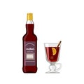 Bottle of mulled wine and glass on white background Royalty Free Stock Photo