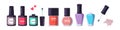 A bottle of nail polish in different shapes and colors. Manicure tools. Caring for the health of hands and nails. Beauty